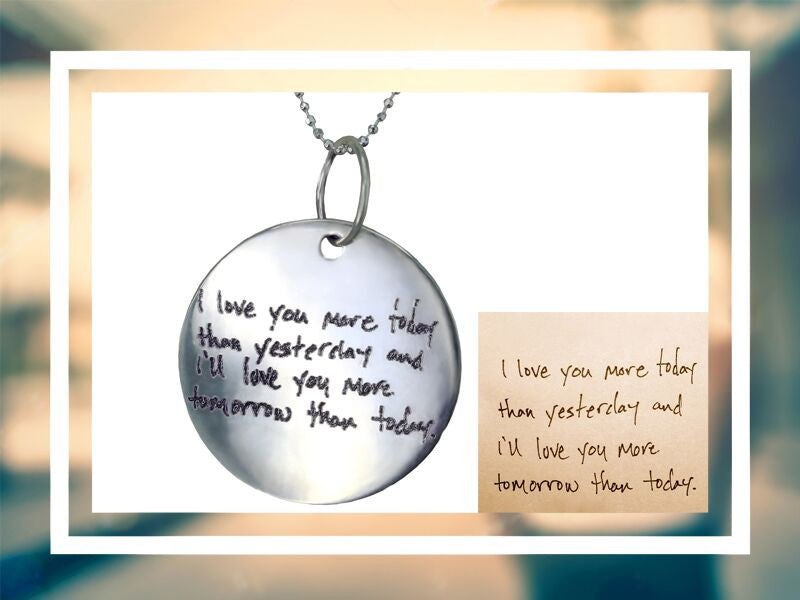 Big Silver Pendant with ACTUAL Handwriting